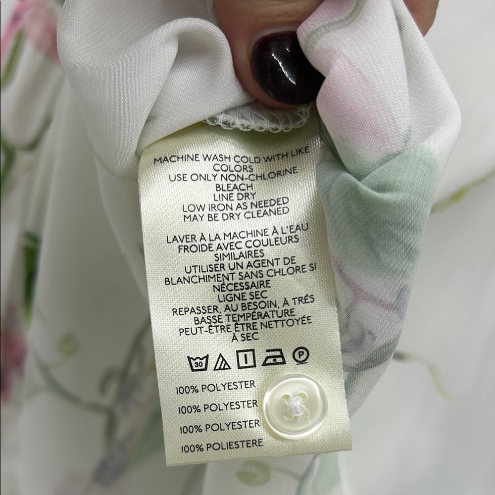 Anthropologie White and Purple Floral Silky Feel Top - Picture 5 of 5